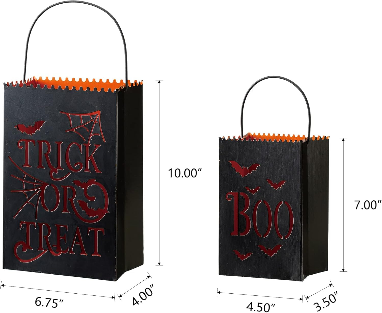 2 Pack Halloween Metal Trick or Treat Bucket, Halloween Decorative Lantern Candle Holder Table Ornament for Porch Sign Home