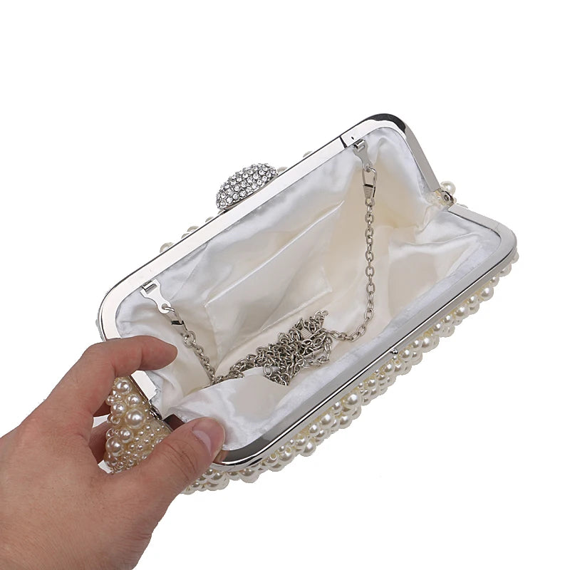 Women Messenger Beaded Women Vintage Evening Bags Imitation Pearl Shell Women Bag Shoulder Bags,Diamonds Clutch Bag for Wedding