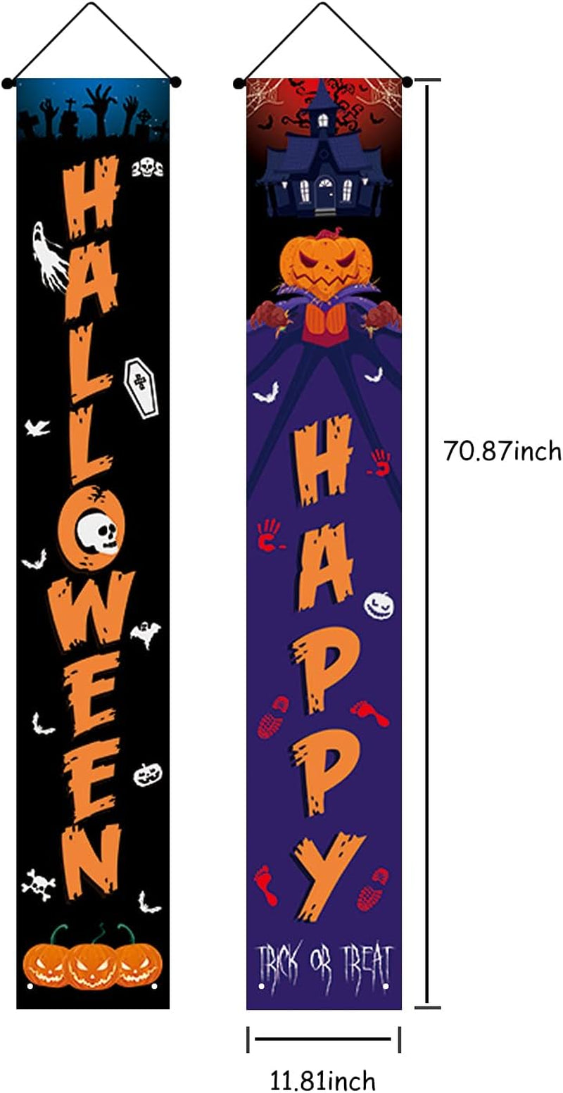 Halloween Banner Outdoor, Halloween Decorations Front Porch Happy Halloween Banner, Outdoor Halloween Banner for Front Door outside Yard Garland Party Supplies