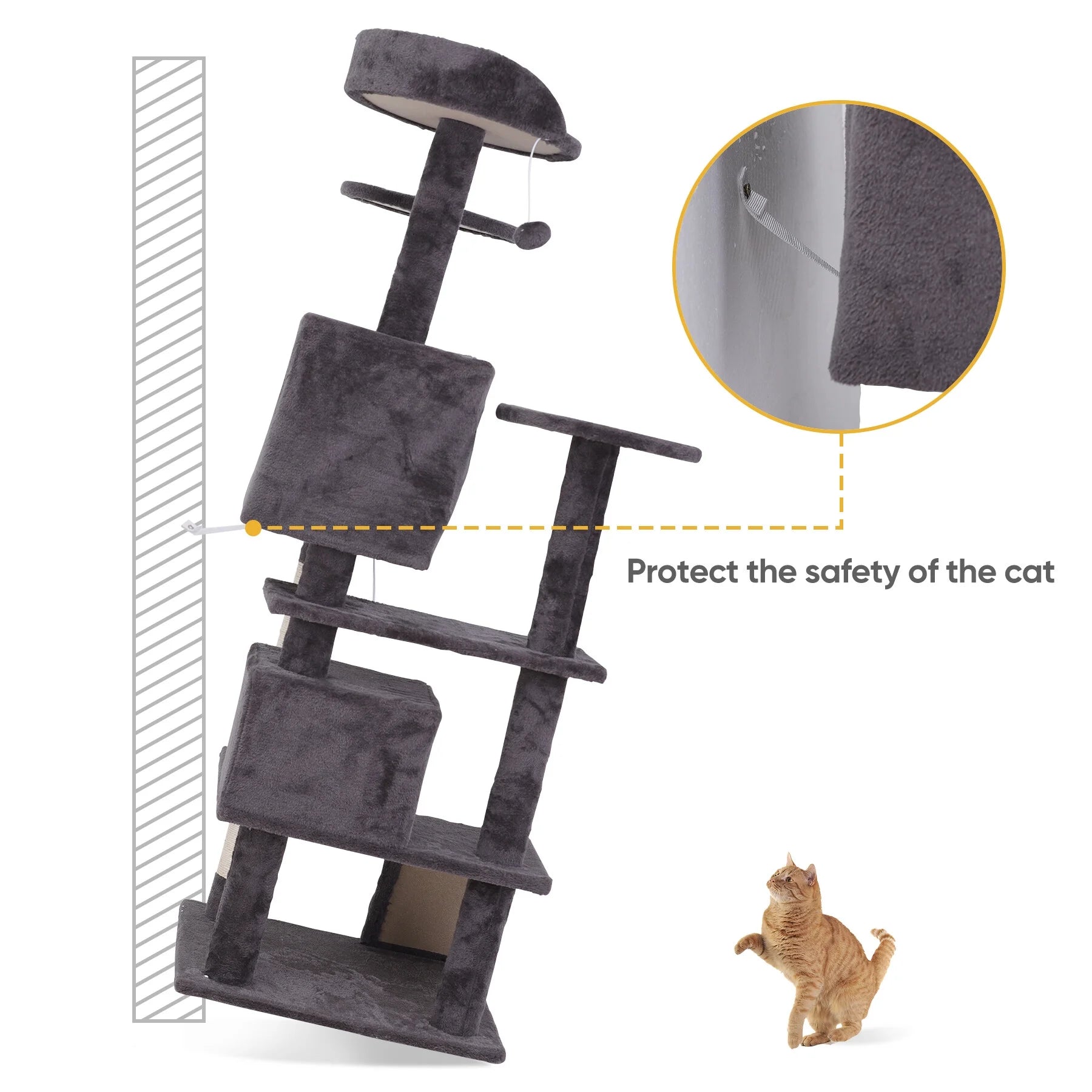 55-In Cat Tree & Condo Scratching Post Tower, Dark Gray