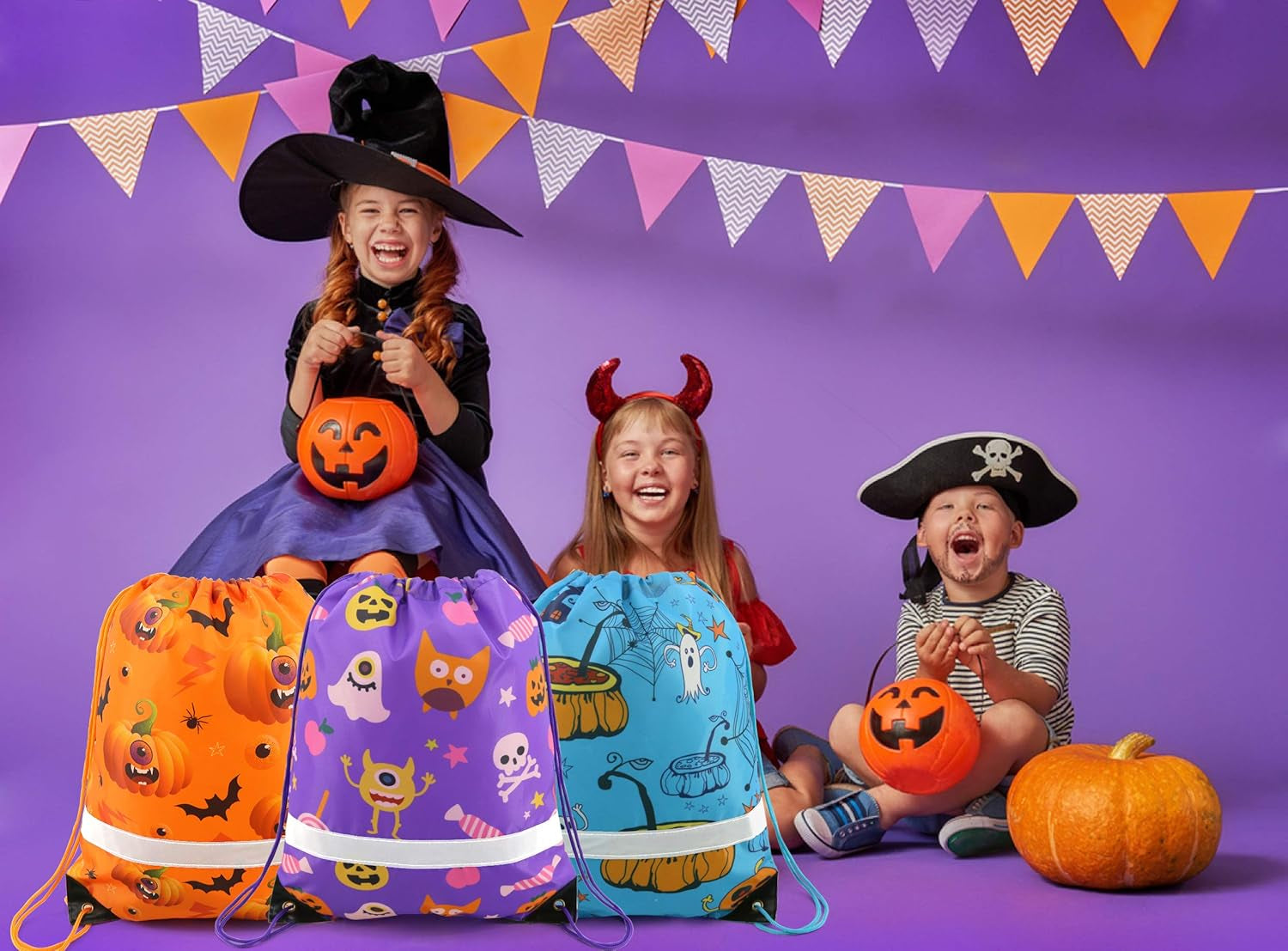 Halloween Bags Drawstring Backpack Candy Bags Halloween Treat Goodie Bags Halloween Party Favors Supplies Bag for Kids 10 Pack