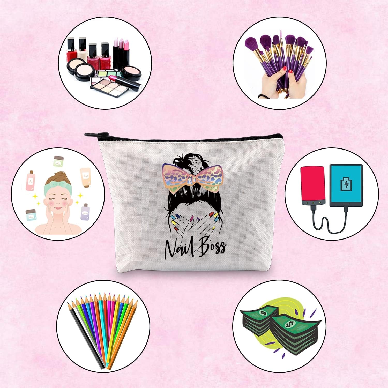 Nail Technician Gift Zipper Pouch Makeup Bag
