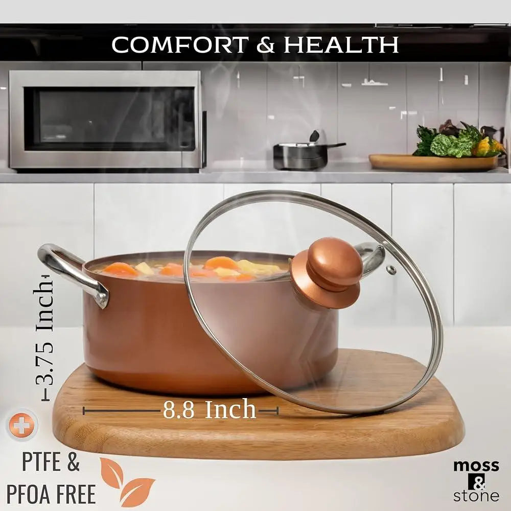 7 Pcs Copper Cookware Set Nonstick Pots and Pans Square Fry Pan Deep Fryer Steamer Rack Kitchen Essentials Induction Compatible