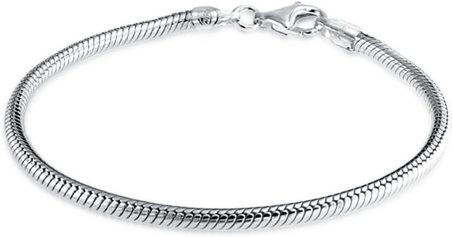 Snake Chain Starter Charm Fits European Beads Bracelet for Women Teen Strong .925 Sterling Silver Lobster Claw Clasp