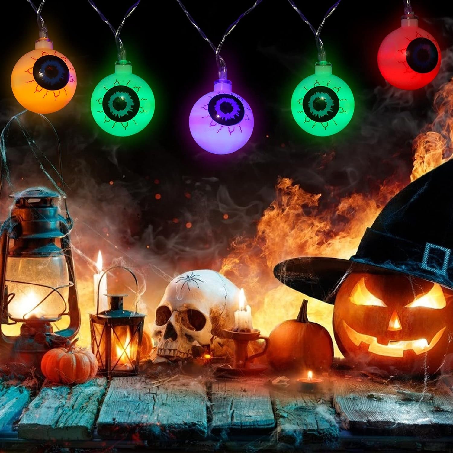 Halloween Eyeball String Lights - 10 Ft 20 LED Halloween Decorations String Lights Eyeball String Lights for Indoor Outdoor Halloween Party Garden Decoration,Color