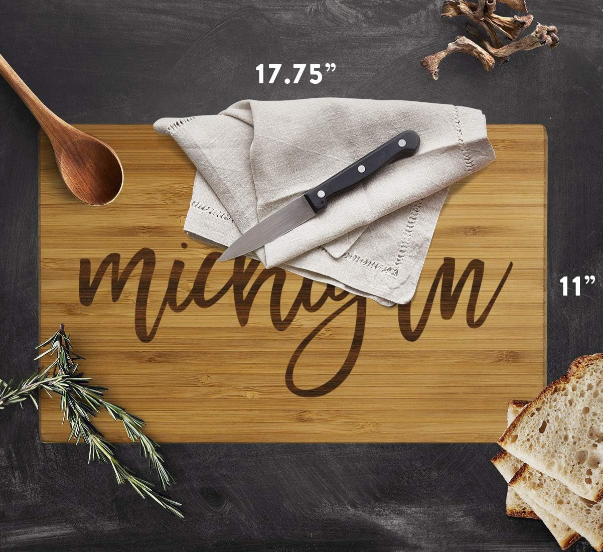 Michigan State Bamboo Wood Cutting Board, 17.75 X 11-Inch, Calligraphy, 1-Pack, Large Engraved Serving Chopping Board Christmas Birthday Moving Away College Graduation Chef Kitchen Ideas