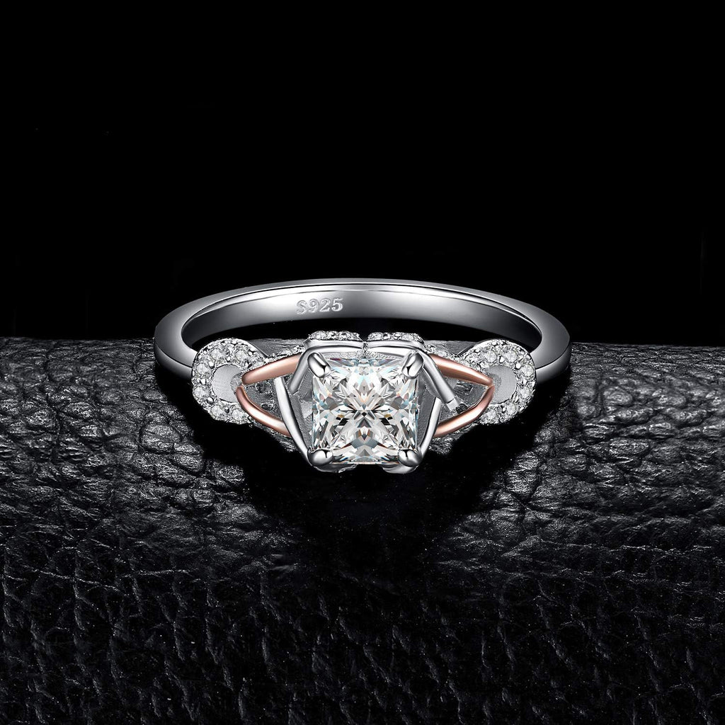 Love Infinity Ring Engagement Rings for Women, 14K Rose Gold 925 Sterling Silver Cubic Zirconia Promise Rings for Her, Anniversary Knot Princess Cut Promise Ring Simulated Diamond Ring