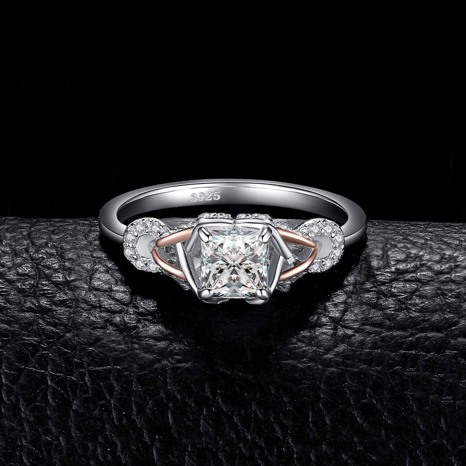 Love Infinity Ring Engagement Rings for Women, 14K Rose Gold 925 Sterling Silver Cubic Zirconia Promise Rings for Her, Anniversary Knot Princess Cut Promise Ring Simulated Diamond Ring