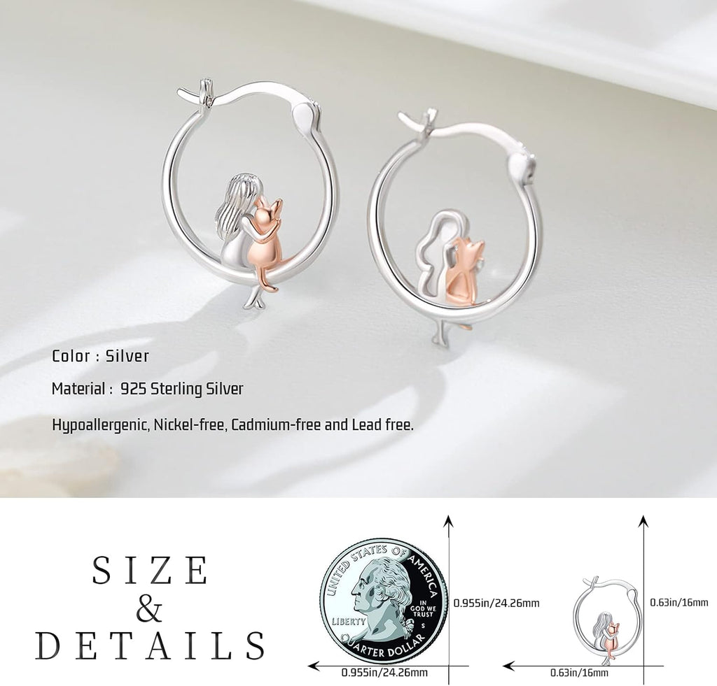Animal Earrings 925 Sterling Silver Hedgehog/Cat/Raccoon/Mermaid/Panda Hoop Earrings Hypoallergenic Hoop Huggie Earrings Animal Jewelry Gifts for Women