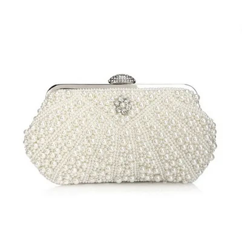 Women Messenger Beaded Women Vintage Evening Bags Imitation Pearl Shell Women Bag Shoulder Bags,Diamonds Clutch Bag for Wedding