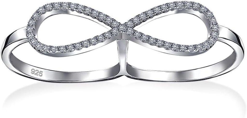 Simple Romantic Large Pave Cubic Zirconia Elegant Full Finger Armor CZ Statement Swirl Infinity Ring for Women Teen.925 Sterling Silver