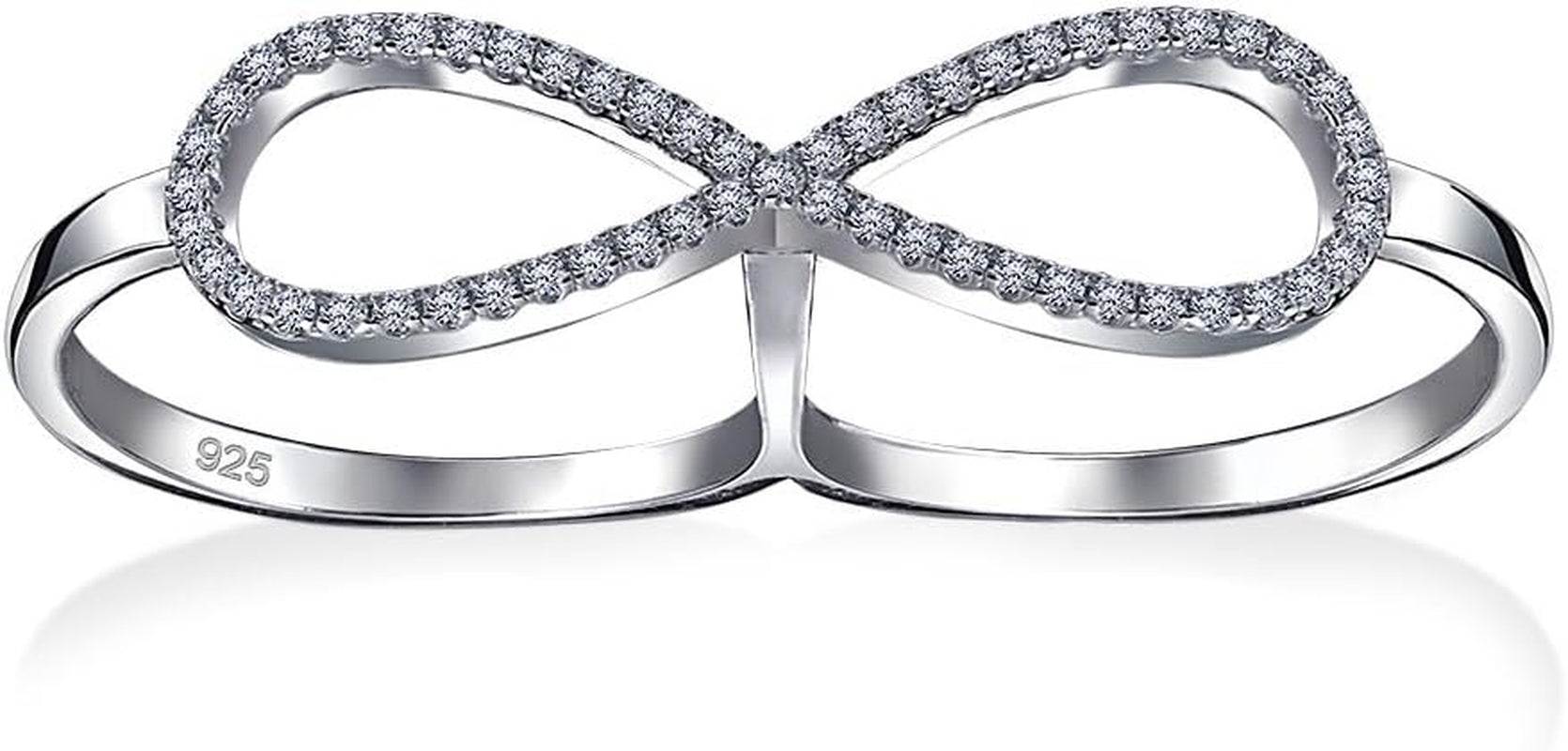 Simple Romantic Large Pave Cubic Zirconia Elegant Full Finger Armor CZ Statement Swirl Infinity Ring for Women Teen.925 Sterling Silver