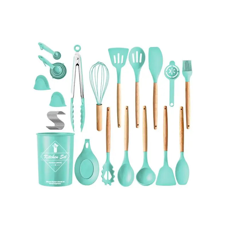 35Pcs Kitchen Utensil Set Including Spatulas, Baking Tools, Whisk, Tongs, Turners, Spoons, Cups, and Holder, Essential Cookware