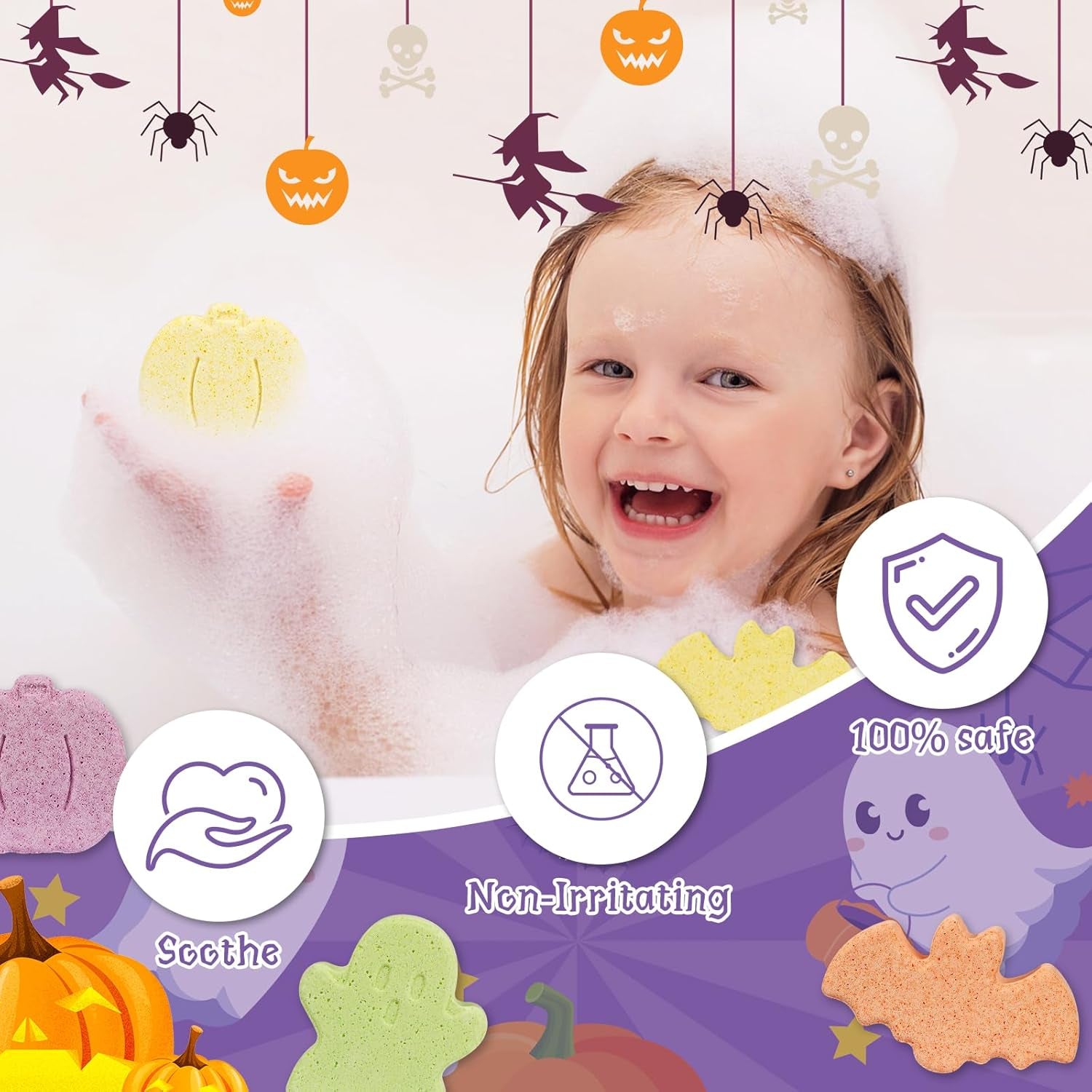 Halloween Bath Bombs - 12Pcs Natural Organic Bubble Bath with Spooky Pumpkin Bat for Kids, Party Favors and Goodie Bag Fillers