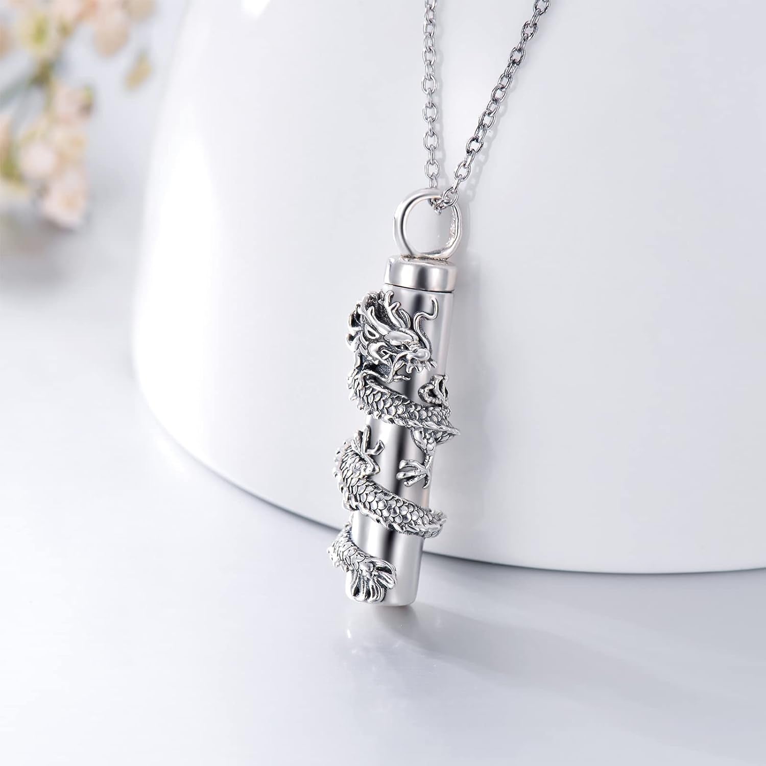 Cremation Jewelry for Ashes 925 Sterling Silver Dragon/Angel Wing/Rose/Sunflower/Dragonfly/Pet Paw Print Urn Necklace for Ashes Keepsake Memorial Jewelry Gifts for Women Men