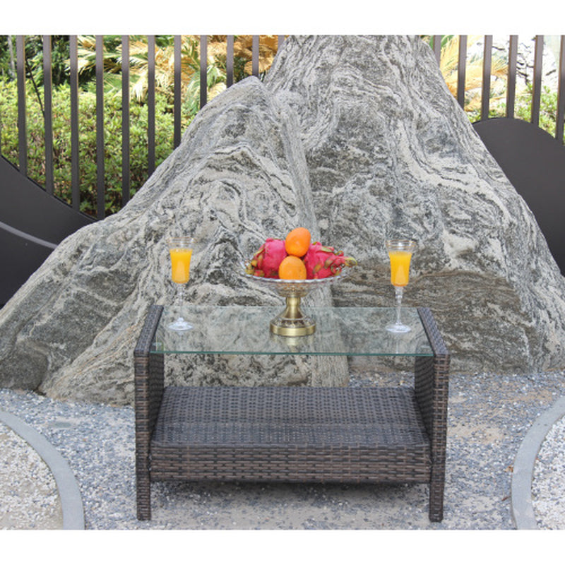 Outdoor Patio Furniture Coffee Table with Clear Tempered Glass