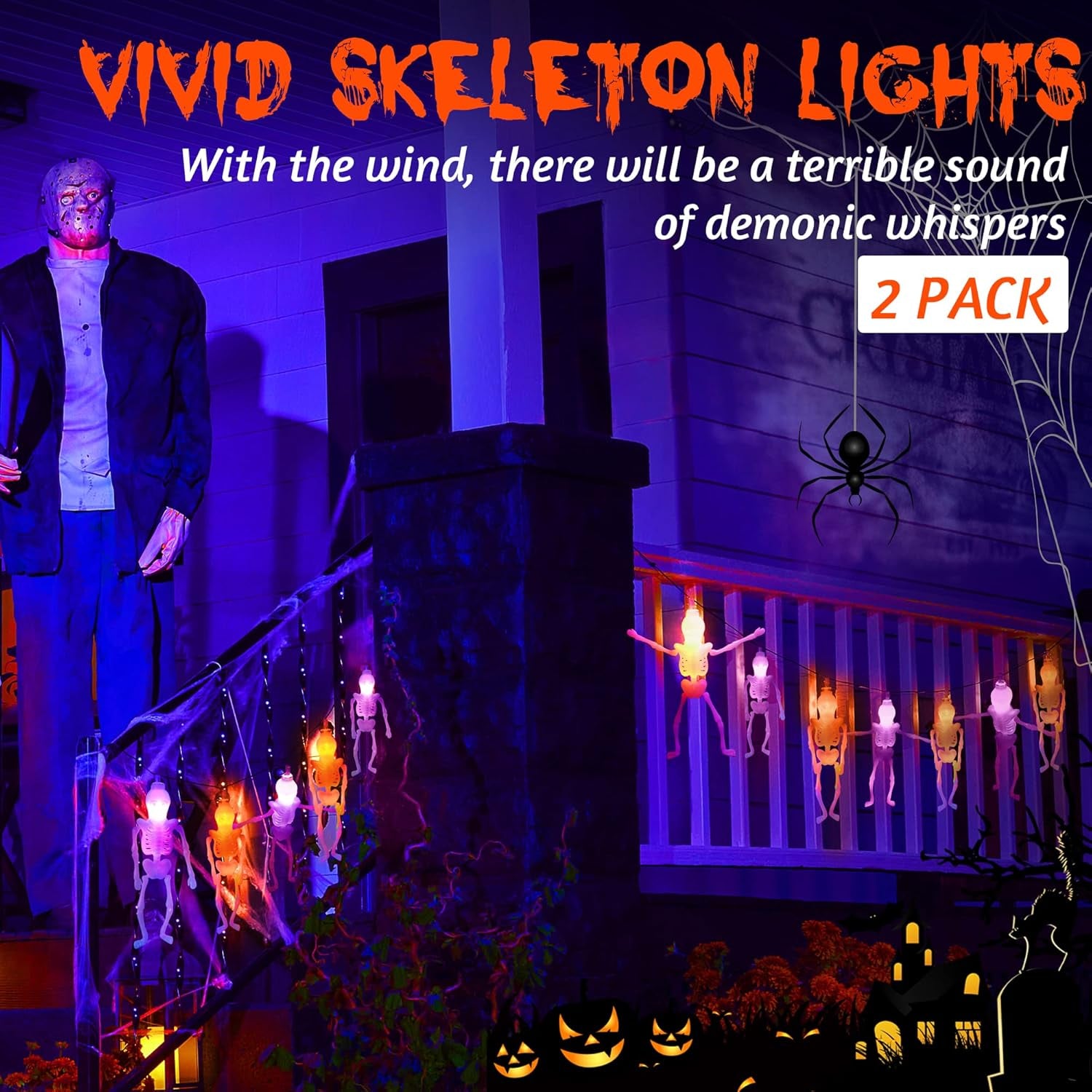 Battery operated skeleton lights, Halloween Decoration Light with vivid skeletons and spooky ambiance for Halloween.