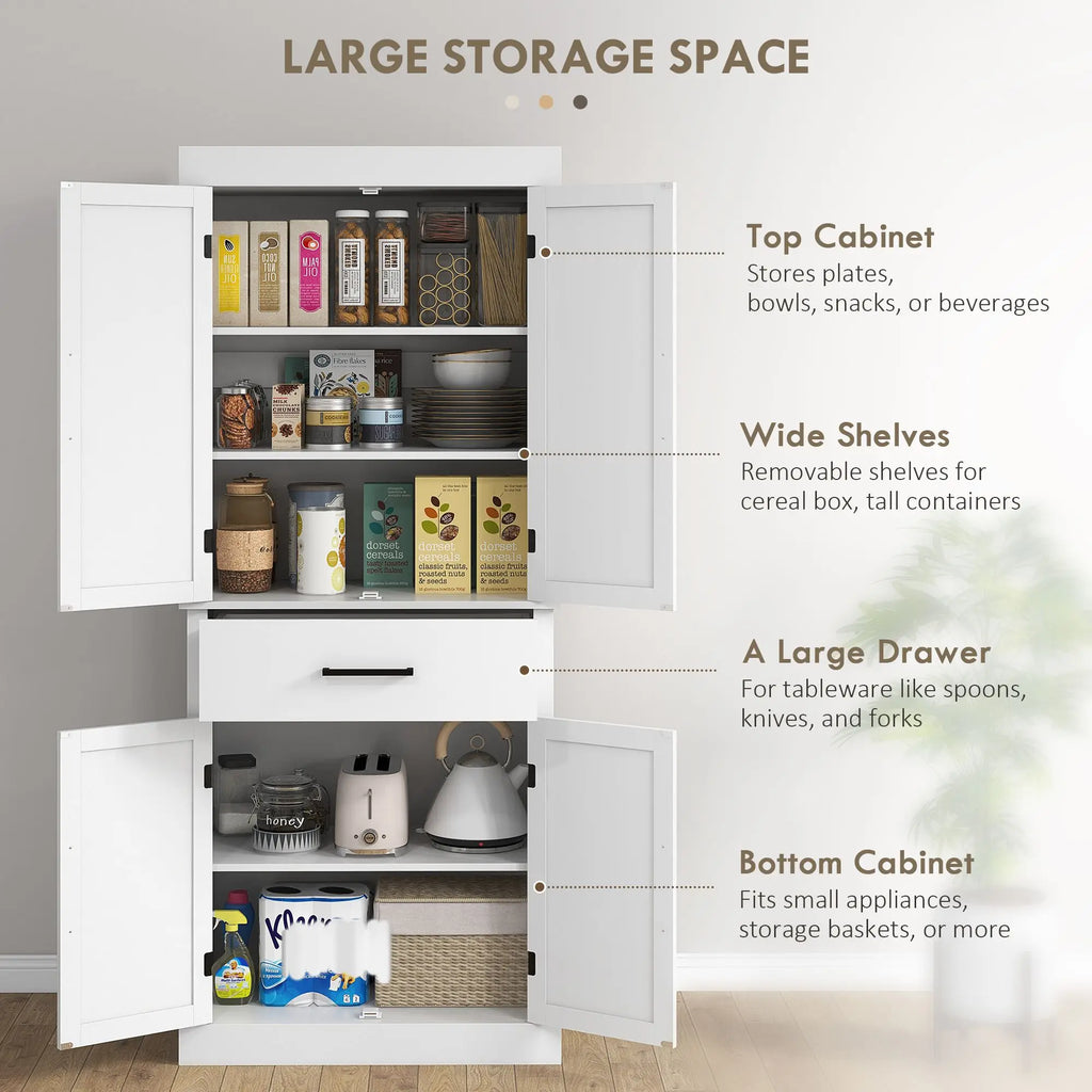 HOMCOM 72" Kitchen Tall Cabinet, Freestanding Pantry Storage with Barn Doors & 5 Adjustable Shelves for Home, Dining Room, White