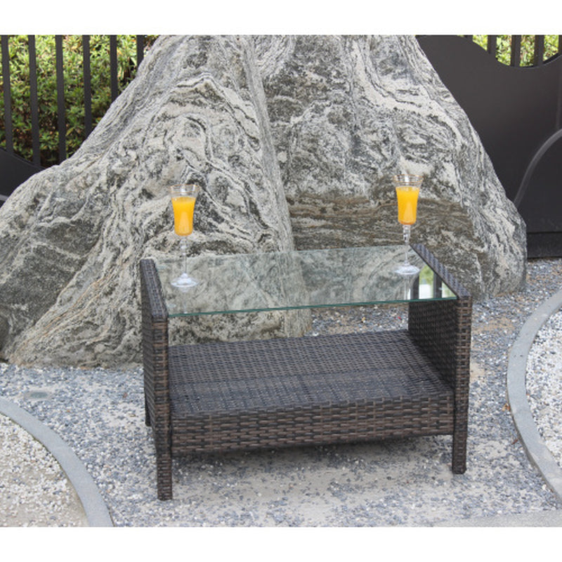 Outdoor Patio Furniture Coffee Table with Clear Tempered Glass