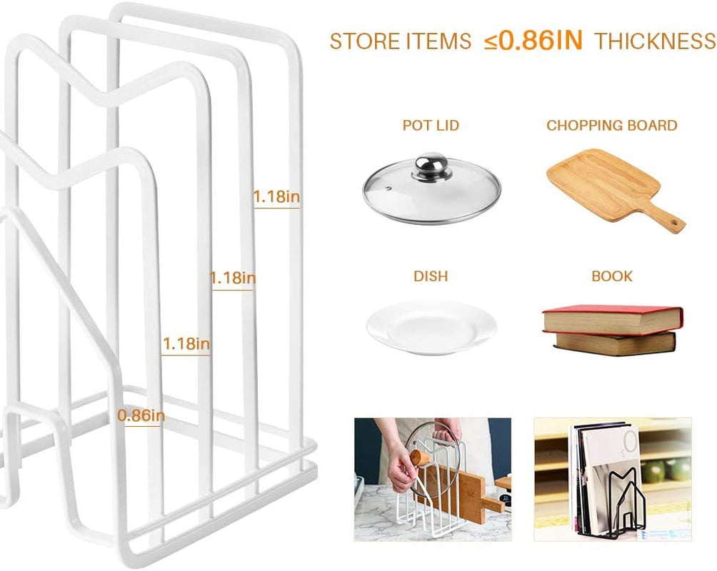 Cutting Board Holder Rack, Pot Pan Lid Organizer Kitchen Shelf Chopping Board Rack Cutting Board Rack Organizer Stand Holder Kitchen Countertop Drain Storage Shelf Bedroom Study Bookshelf (White)