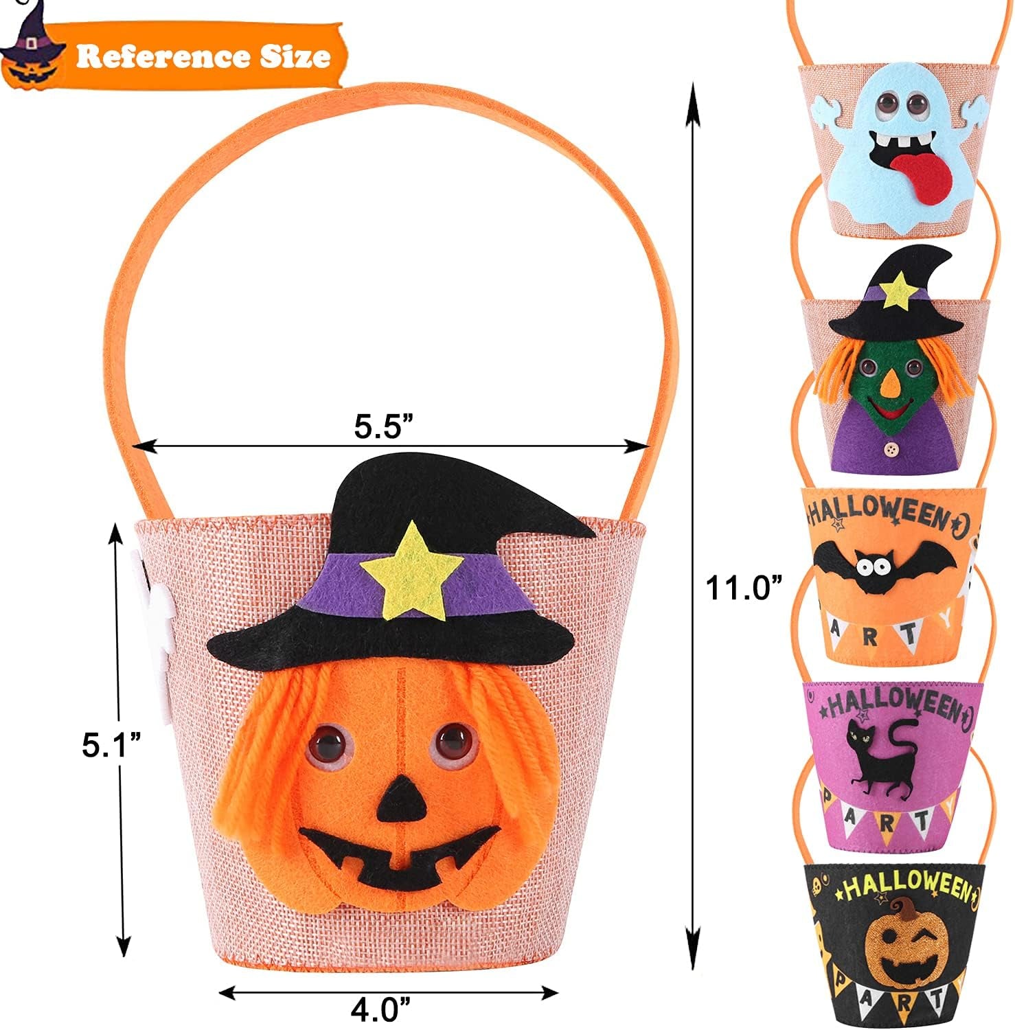 3 Pcs Halloween Candy Bags for Trick or Treat, Cute Bats Witch Pumpkin Goody Basket Kids Halloween Party Favor Supplies (A-Halloween Candy Bag)