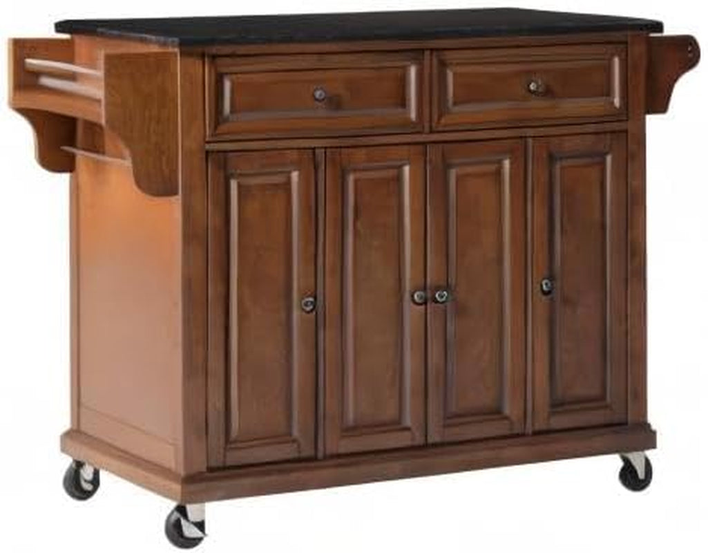 Full Size Granite Top Rolling Kitchen Island Storage Cart, Microwave Stand, Spice Rack, Cherry