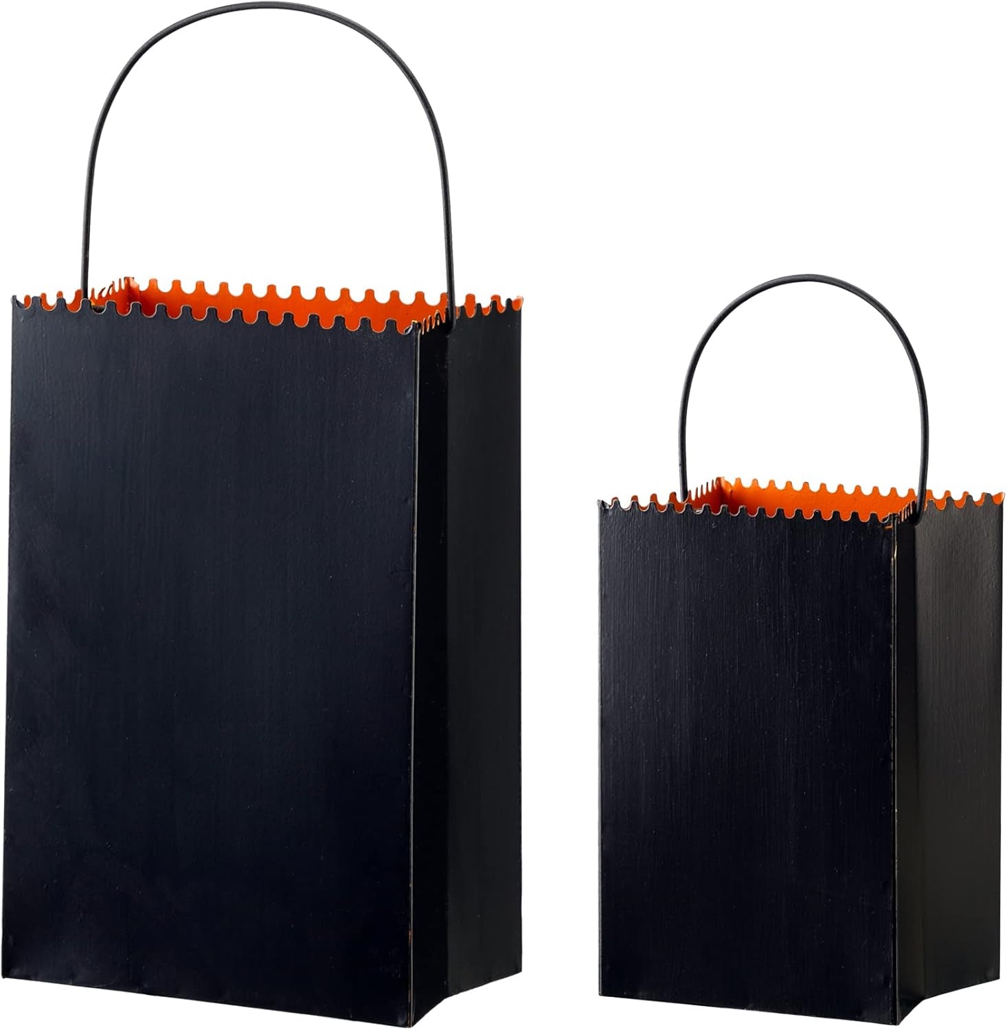 2 Pack Halloween Metal Trick or Treat Bucket, Halloween Decorative Lantern Candle Holder Table Ornament for Porch Sign Home