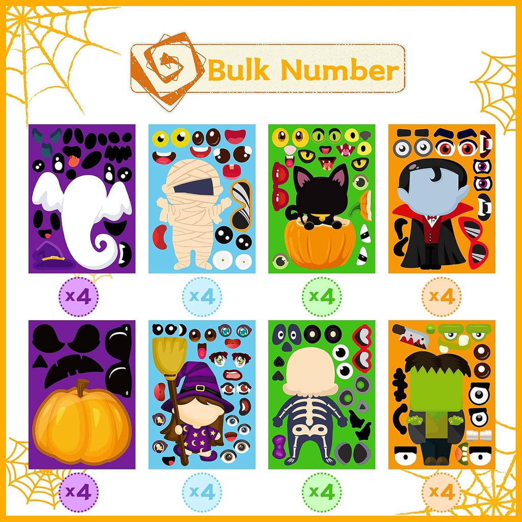 Halloween Stickers - Make Your Own Halloween Stickers 32PCS Halloween Party Games Pumpkin Mummie Witche Vampire Ghost Cat Skeleton Frankenstein Stickers Halloween Activities