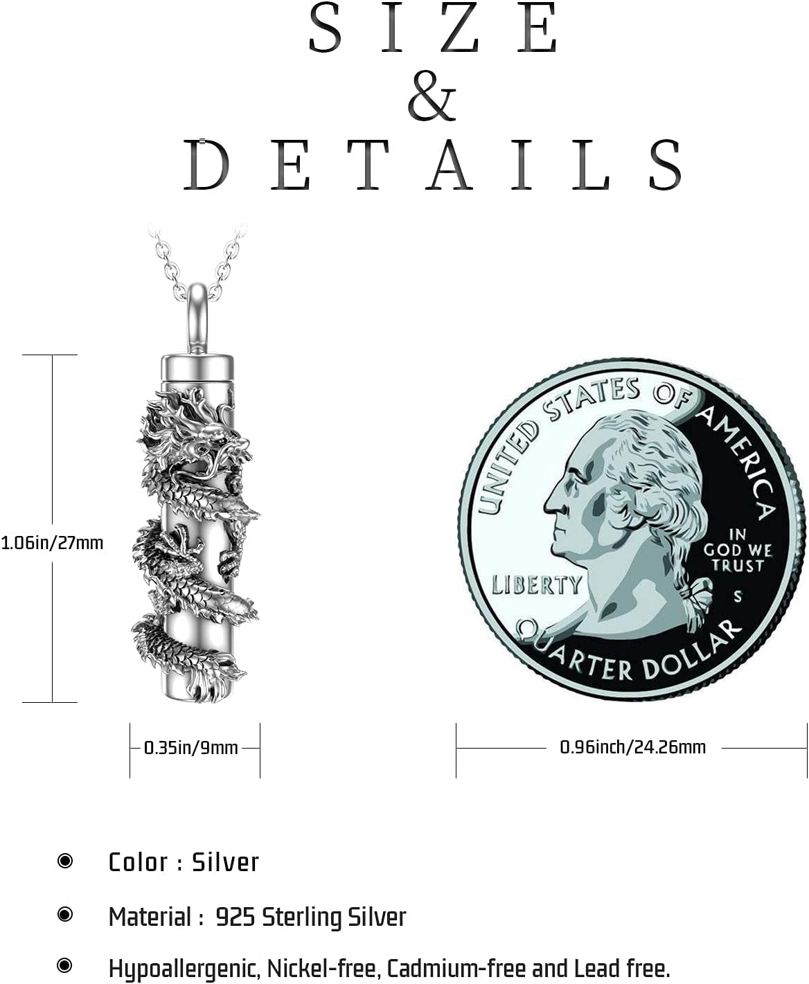 Cremation Jewelry for Ashes 925 Sterling Silver Dragon/Angel Wing/Rose/Sunflower/Dragonfly/Pet Paw Print Urn Necklace for Ashes Keepsake Memorial Jewelry Gifts for Women Men