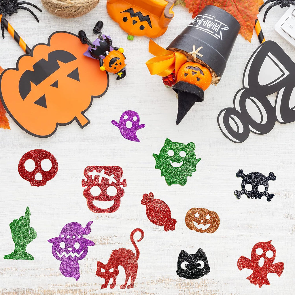Large Halloween Glitter Foam Craft Stickers Self Adhesive Pumpkin Shape Stickers for Kids Party Halloween Decorations 200Pcs