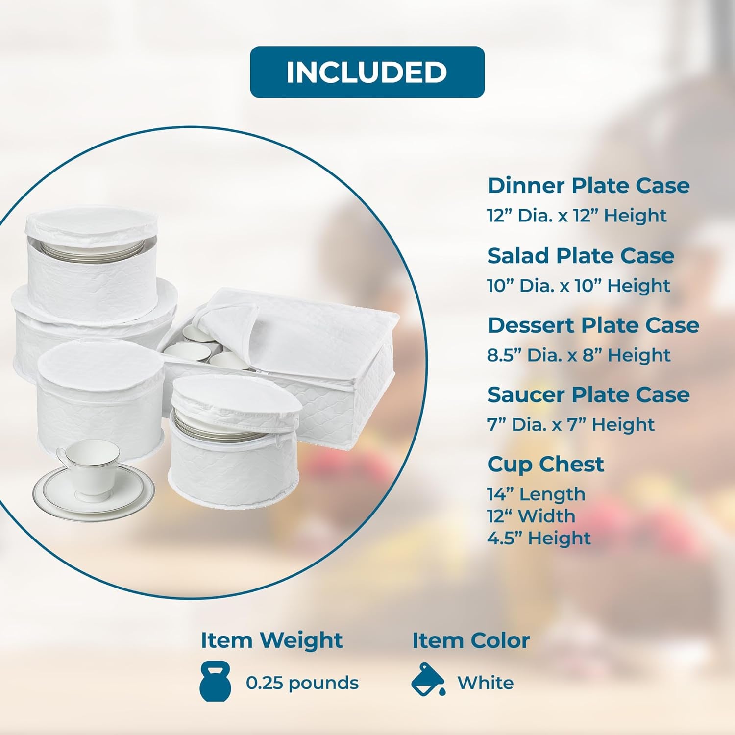 Dinnerware Storage Containers Set, Perfect for Dish Storage, China Storage, and Cup Storage, Quilted Containers to Keep Your Heirlooms and Fine China Protected and Organized, 5-Piece Set