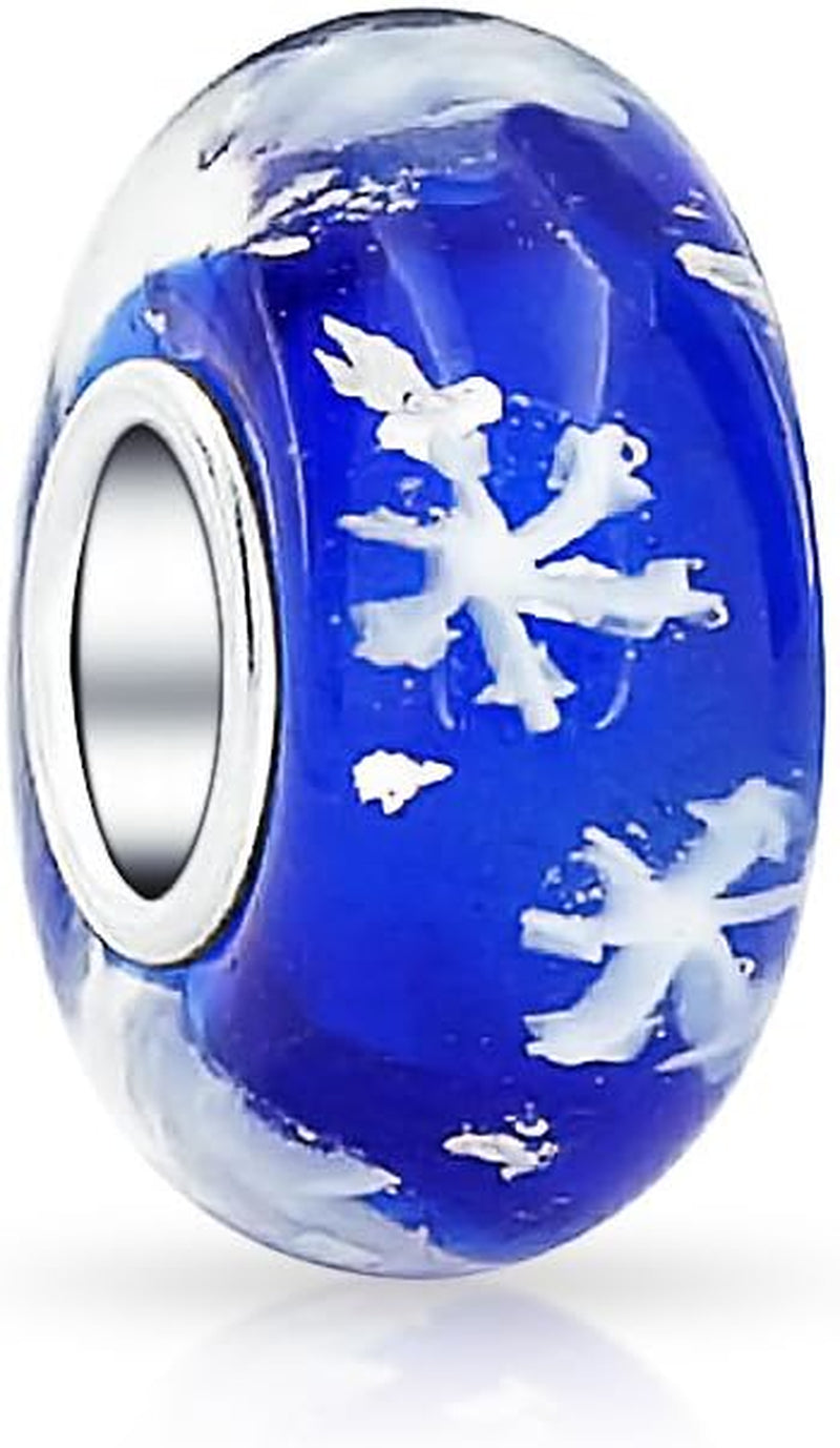 Royal Blue Snowflake Murano Glass 925 Sterling Silver Core Spacer Bead Fits European Charm Bracelet for Women for Teen