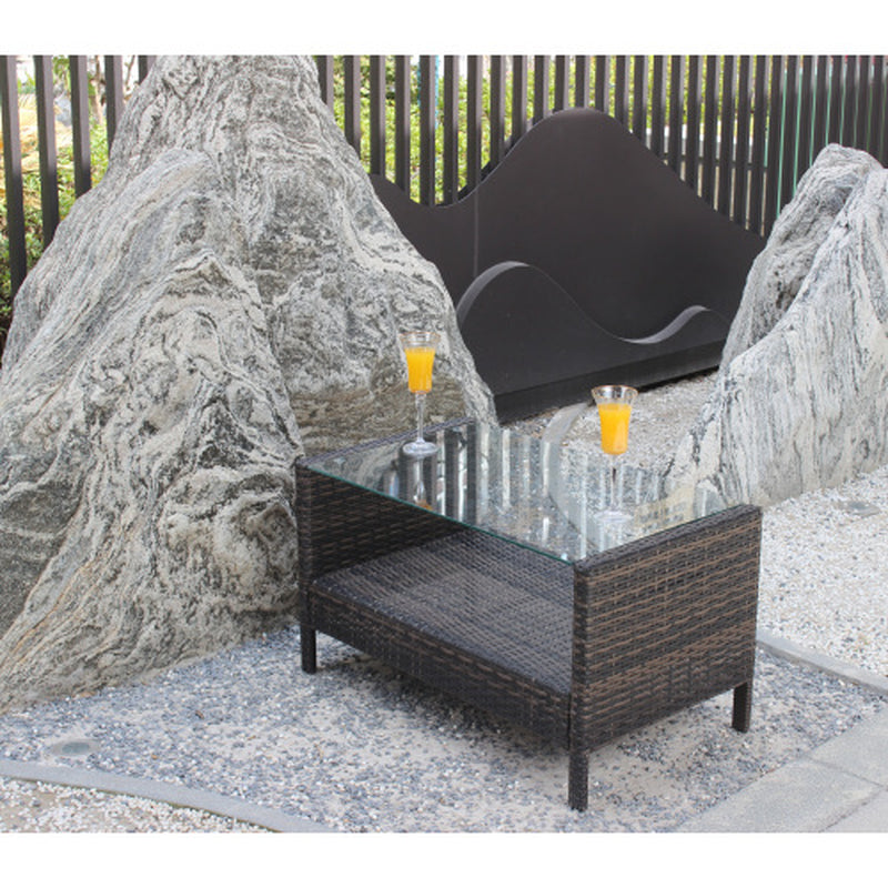 Outdoor Patio Furniture Coffee Table with Clear Tempered Glass