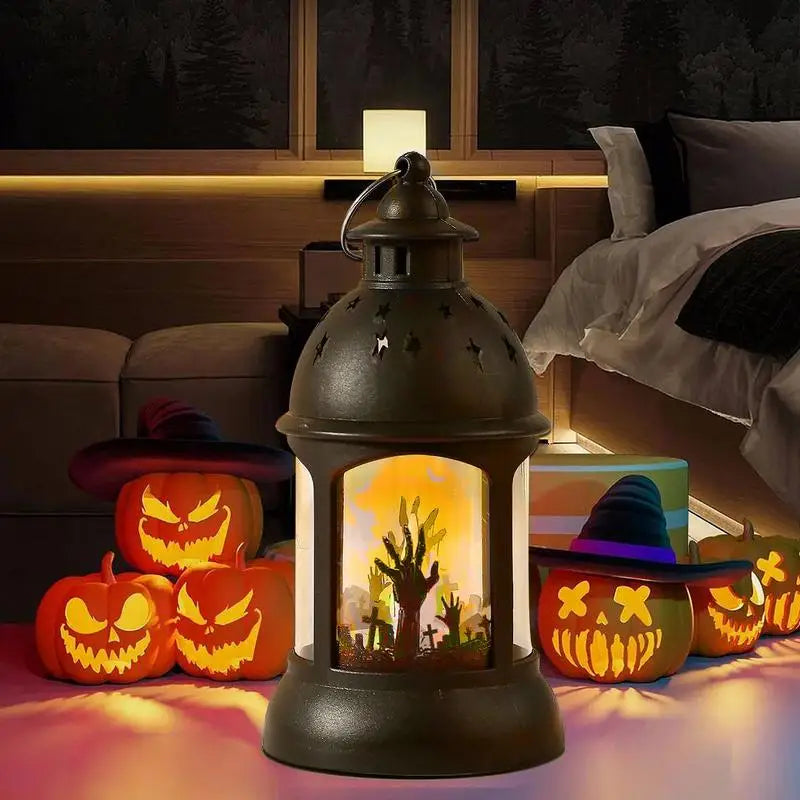 Halloween Lanterns Outdoor Mini Scary Scene Led Lantern Halloween Candle Lantern Decorative Spooky Lights Lanterns Vintage