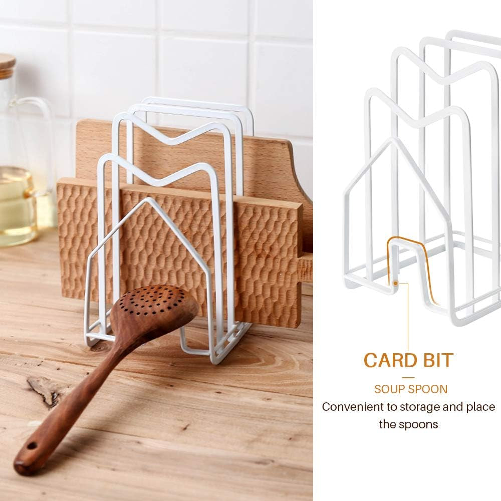 Cutting Board Holder Rack, Pot Pan Lid Organizer Kitchen Shelf Chopping Board Rack Cutting Board Rack Organizer Stand Holder Kitchen Countertop Drain Storage Shelf Bedroom Study Bookshelf (White)
