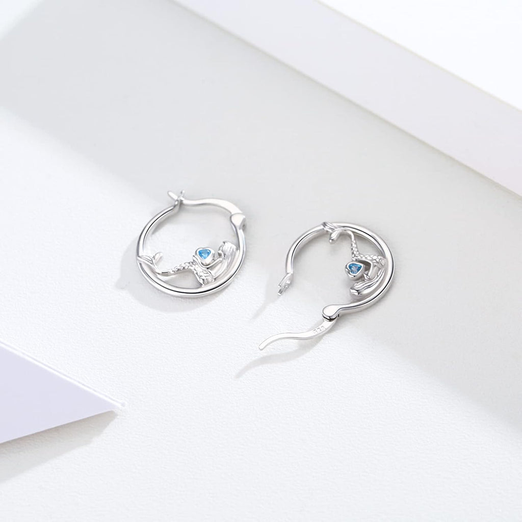 Animal Earrings 925 Sterling Silver Hedgehog/Cat/Raccoon/Mermaid/Panda Hoop Earrings Hypoallergenic Hoop Huggie Earrings Animal Jewelry Gifts for Women