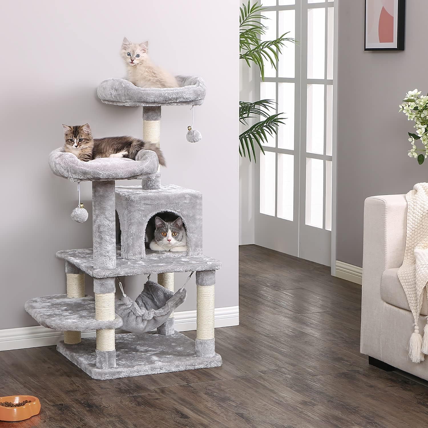 Cat Tree Cat Tower with Scratching Post Top Plush Perch Multi-Level Cat Condo Hammock Jumping Platform Kitten Activity Center for Indoor Cats MMJ53L
