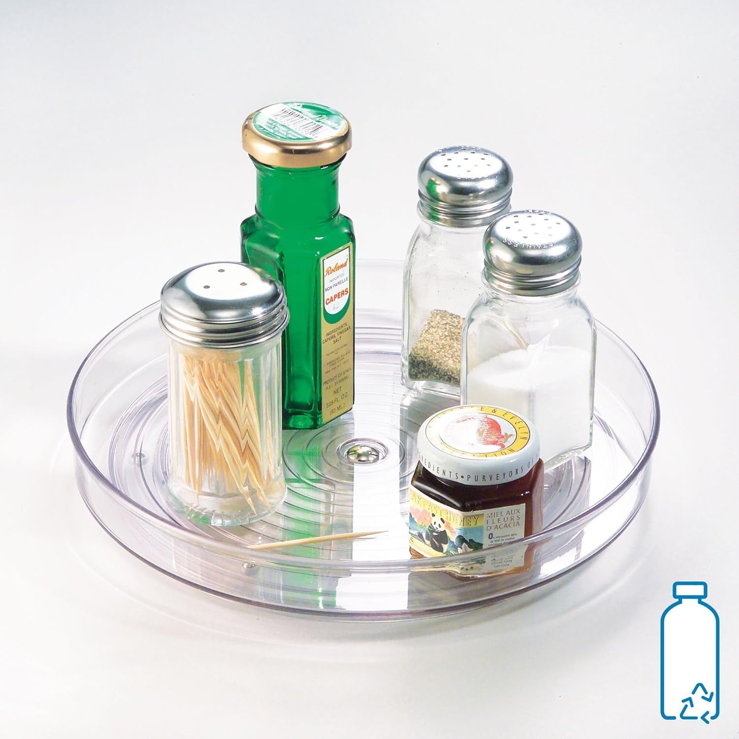 Idesign Recycled Plastic Lazy Susan Turntable Organizer, the Linus Collection – 9” X 1.75”, Clear