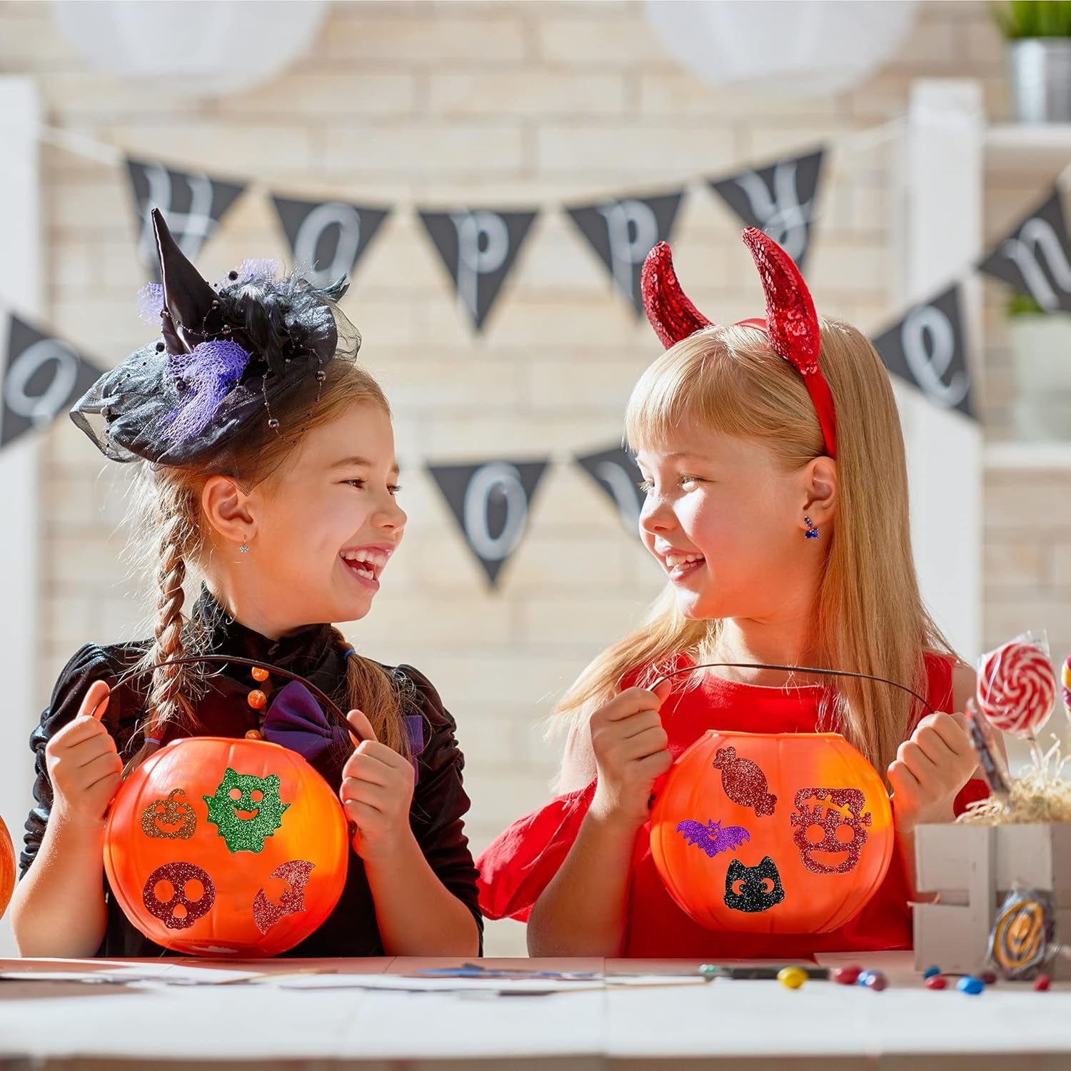 Large Halloween Glitter Foam Craft Stickers Self Adhesive Pumpkin Shape Stickers for Kids Party Halloween Decorations 200Pcs