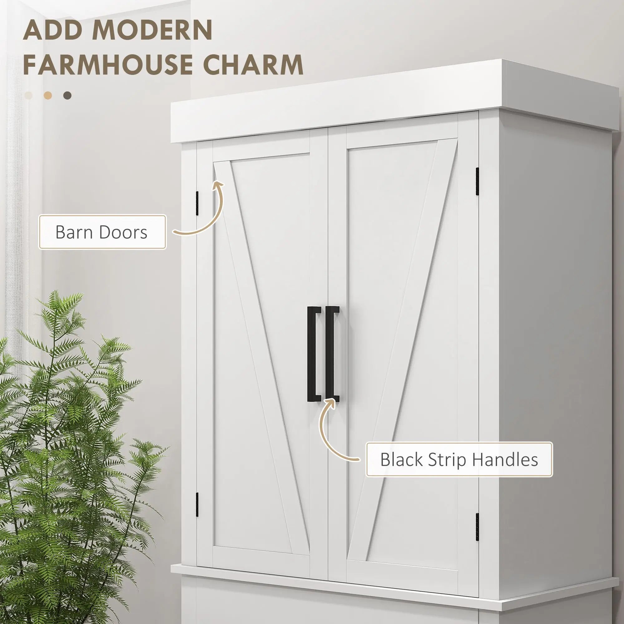 HOMCOM 72" Kitchen Tall Cabinet, Freestanding Pantry Storage with Barn Doors & 5 Adjustable Shelves for Home, Dining Room, White