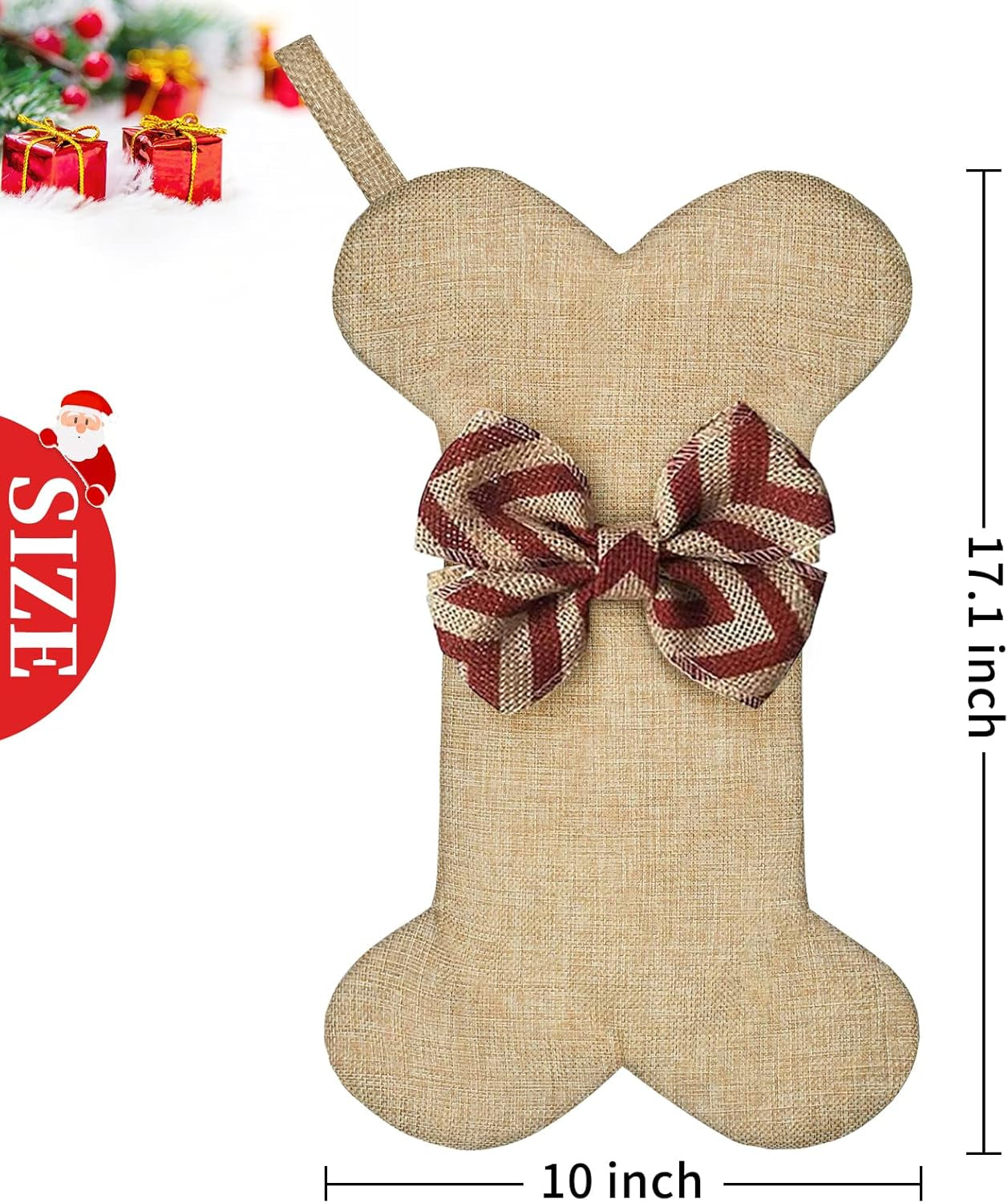 New Linen Large Christmas Stocking for Dogs Cats Pets Jute Natural Burlap Dog Bone Shape Hanging Dog Christmas Stocking
