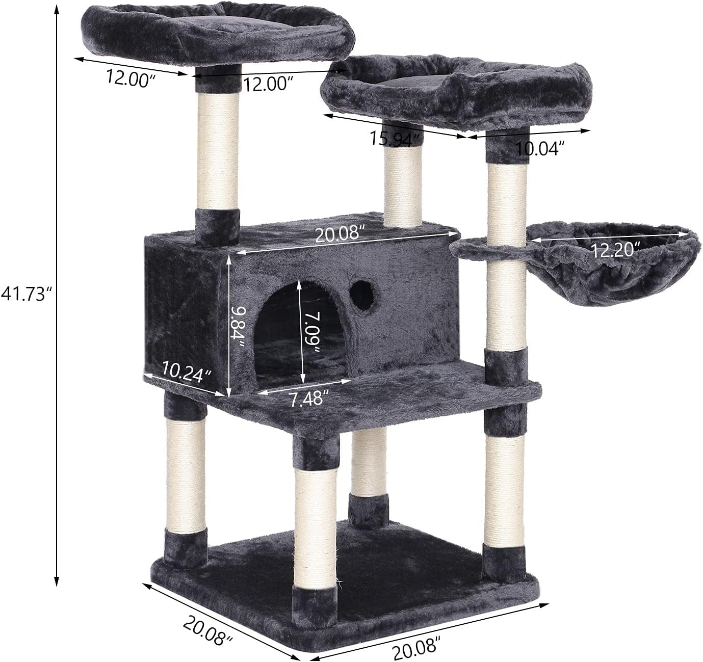 Cat Tree Cat Tower Large Cat Condo and Top Plush Perches Cat House with Sisal Scratching Post Kitty Stand Climbing Furniture MMJ52H