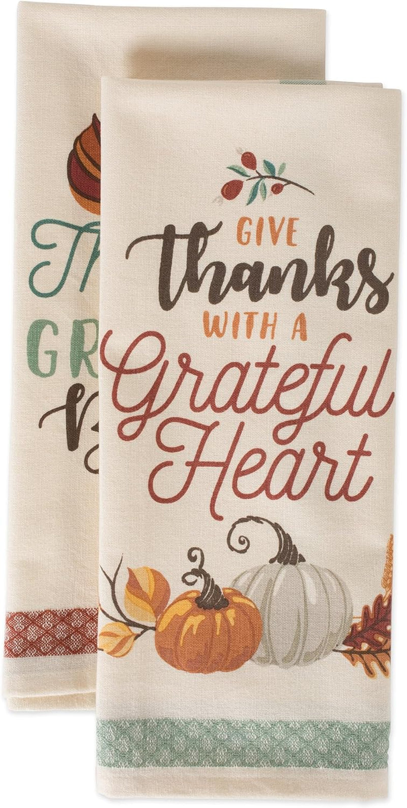 Fall Kitchen Towels for Kitchen Decorative Cotton Dish Towel Set, 18X28, Grateful Heart, 2 Count