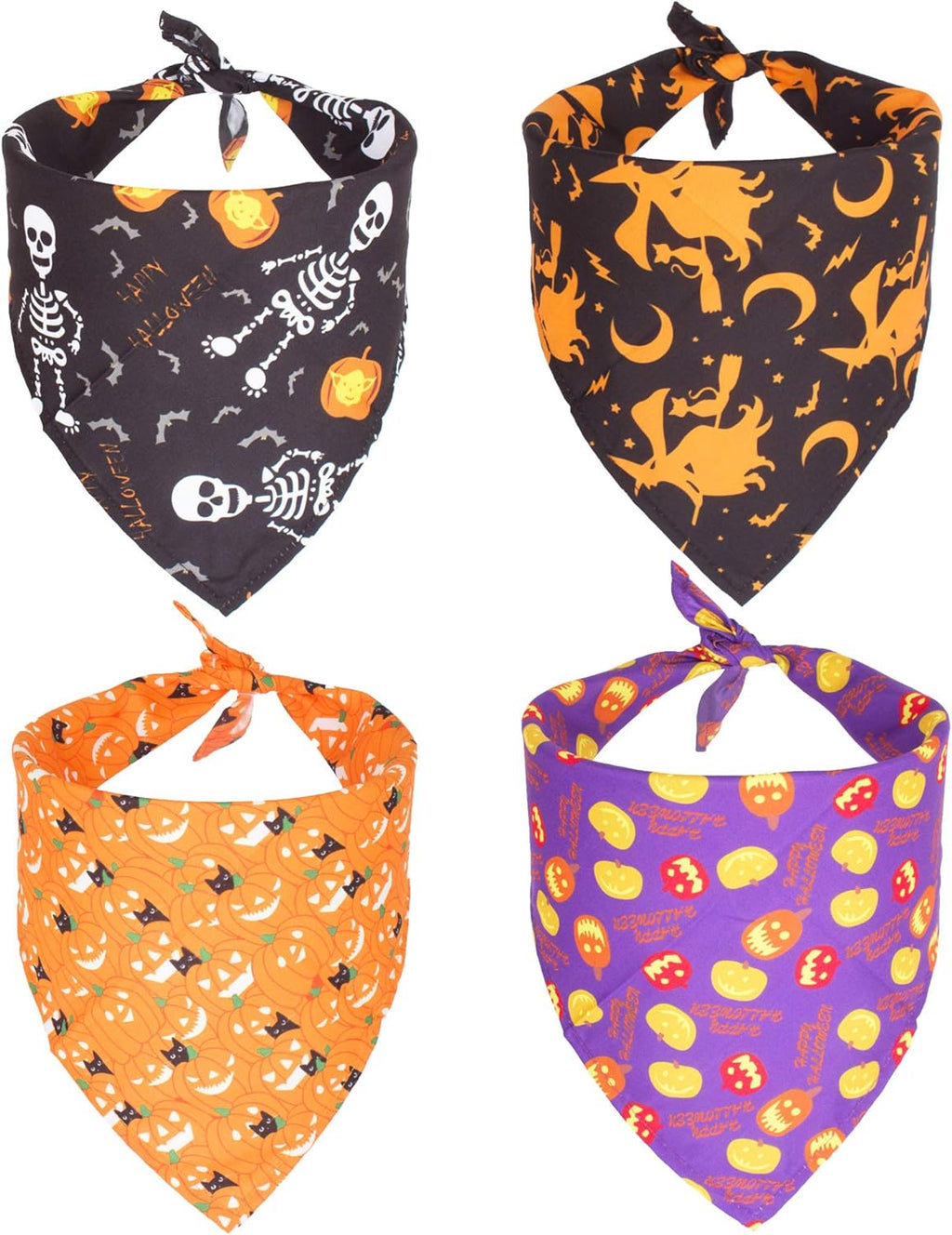 4PCS Halloween Dog Bandana Pumpkin Ghost Witch Halloween Bandana Puppy Holiday Bibs Scarf Accessories for Dogs Cats Pets