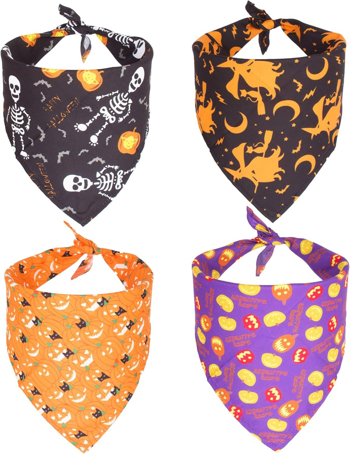4PCS Halloween Dog Bandana Pumpkin Ghost Witch Halloween Bandana Puppy Holiday Bibs Scarf Accessories for Dogs Cats Pets