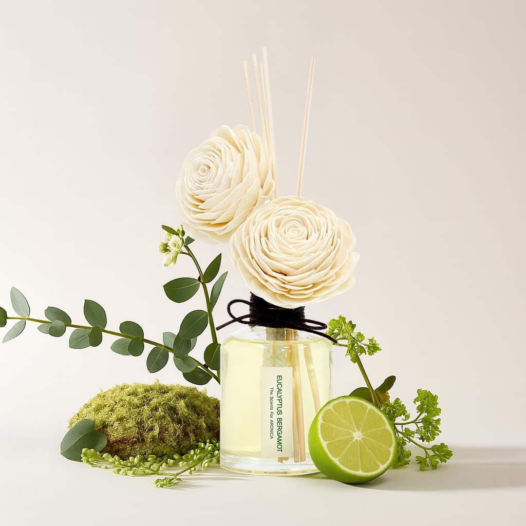 Twin Sola Diffuser 160Ml_Eucalyptus and Bergamot Scent Sticks, Premium Organic Essential Oil Reed Diffuser, Housewarming Wedding Registry Essentials Bedroom Gifts