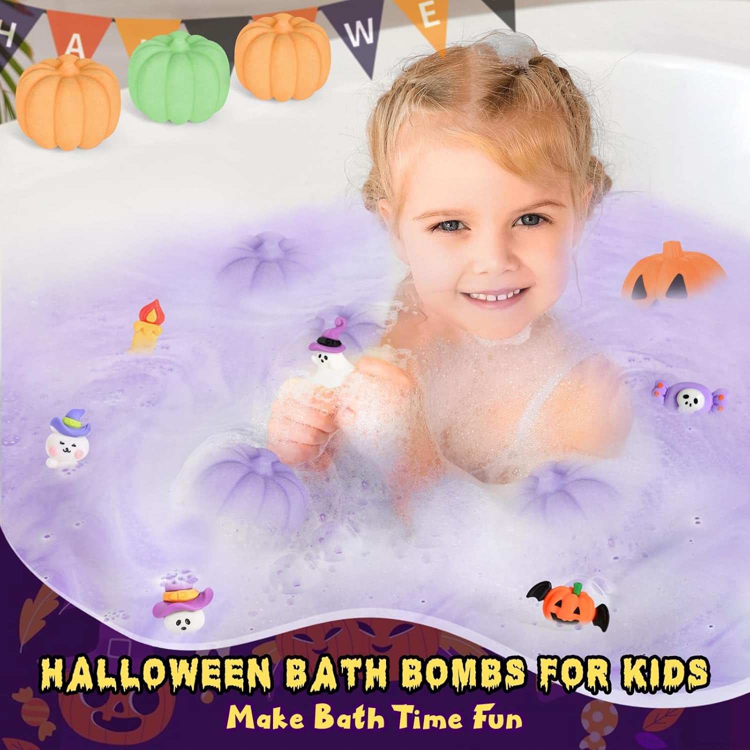 9 Pack Halloween Bath Bombs with Surprise Toys Inside, Halloween Pumpkin Bath Bombs for Kids, Halloween Party Favors for Kids Girls Boys, Halloween Treat Bags Gifts and Goodie Bag Stuffers