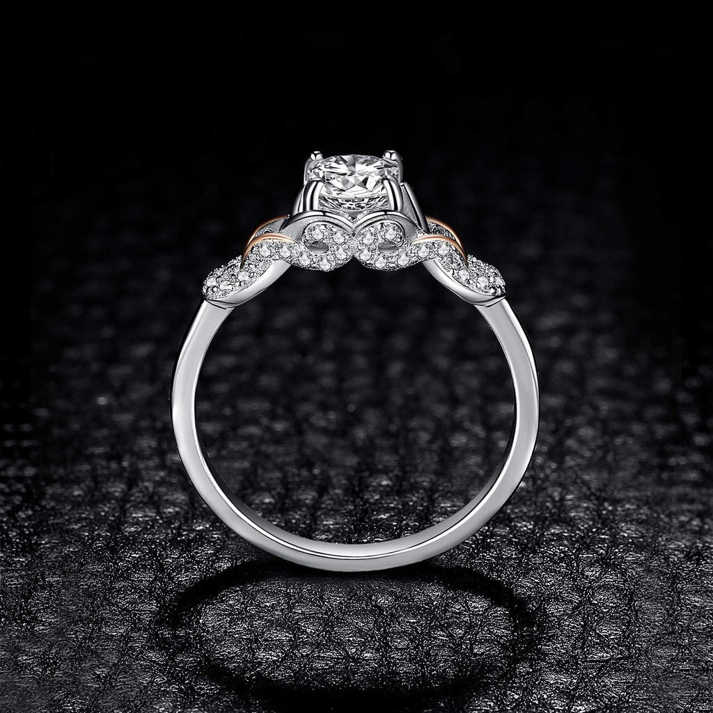 Love Infinity Ring Engagement Rings for Women, 14K Rose Gold 925 Sterling Silver Cubic Zirconia Promise Rings for Her, Anniversary Knot Princess Cut Promise Ring Simulated Diamond Ring