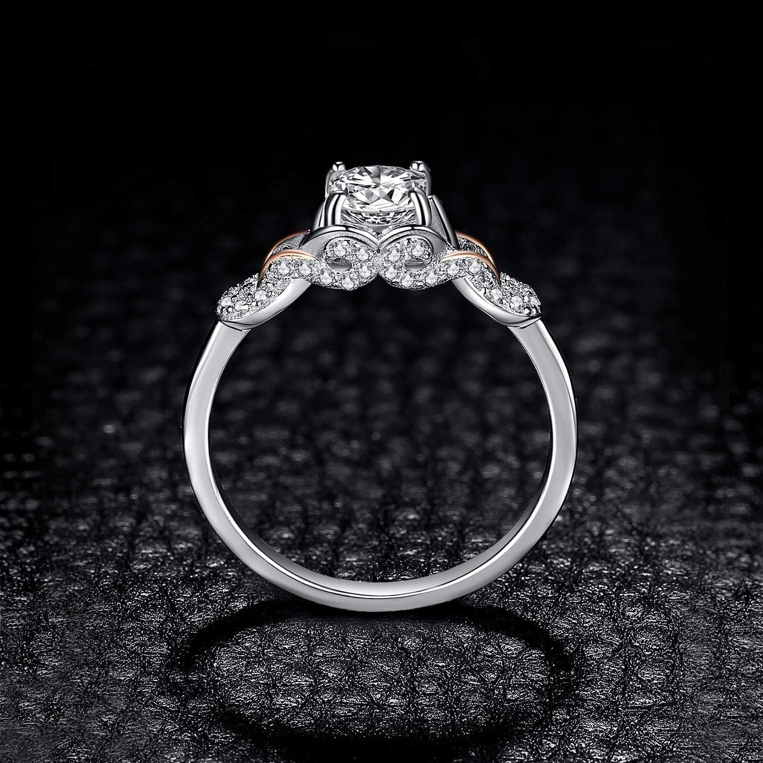 Love Infinity Ring Engagement Rings for Women, 14K Rose Gold 925 Sterling Silver Cubic Zirconia Promise Rings for Her, Anniversary Knot Princess Cut Promise Ring Simulated Diamond Ring