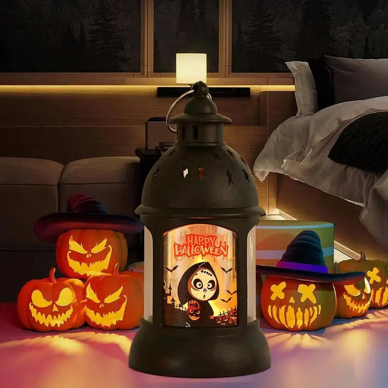 Halloween Lanterns Outdoor Mini Scary Scene Led Lantern Halloween Candle Lantern Decorative Spooky Lights Lanterns Vintage
